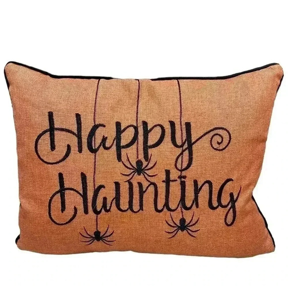 Secret Celebrity Halloween Throw Pillow Happy Haunting 
Spider Orange - Picture 1 of 3